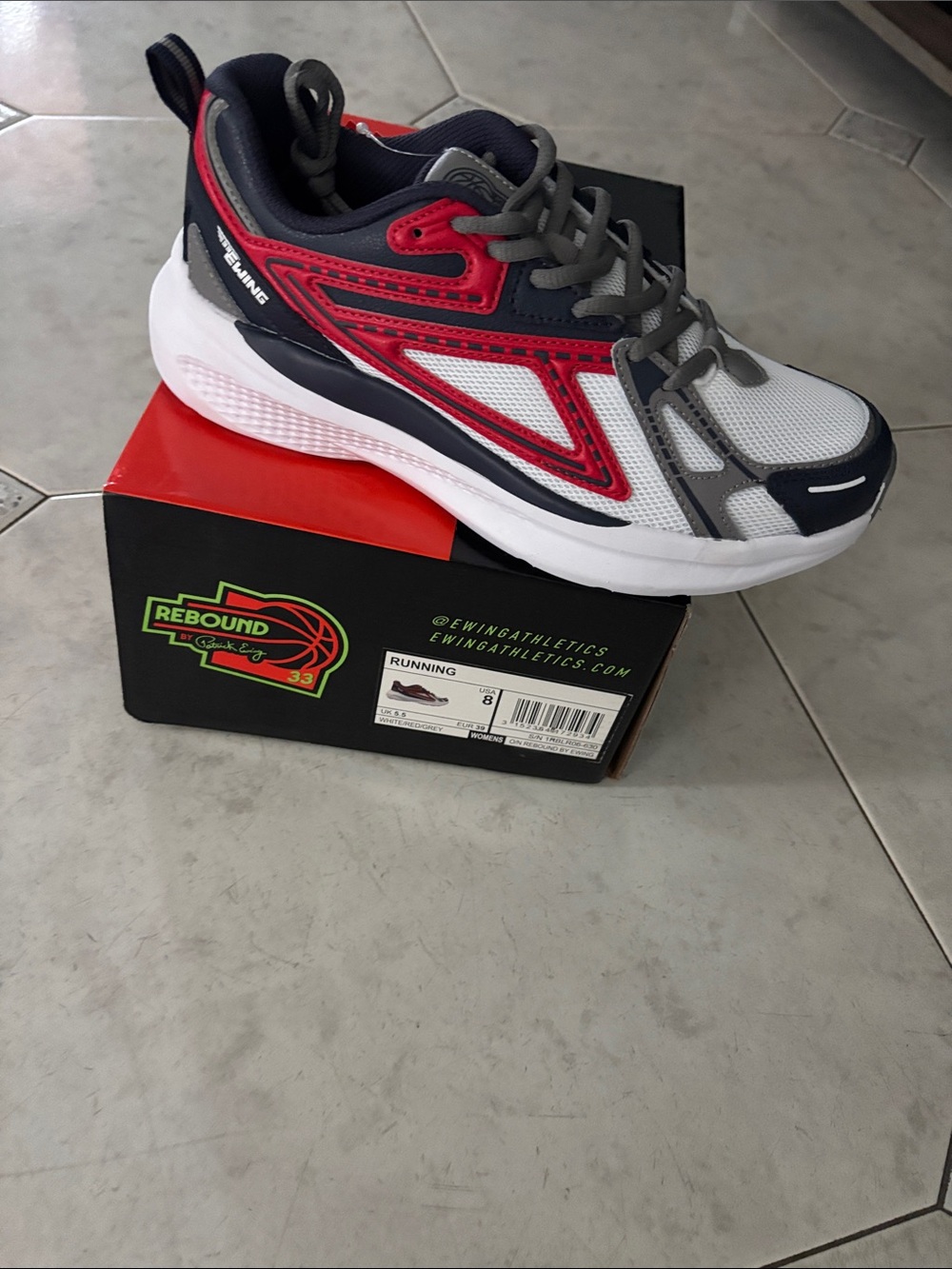 Athletic Running Shoe — White/Red/Navy by Patrick Ewing